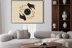 Plakat: Female hands hold branches around the shimmering moon. magic