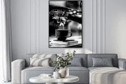 Plakat: Filiżanka kawy czarno-biała fotografia