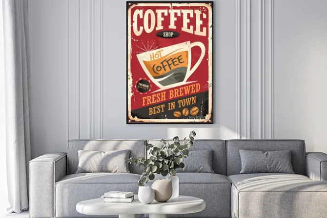 Plakat: Filiżanka z kawą w stylu plakatu retro