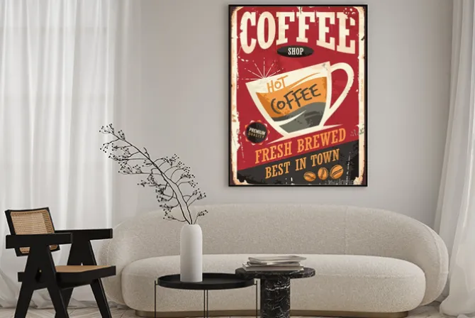 Plakat: Filiżanka z kawą w stylu plakatu retro