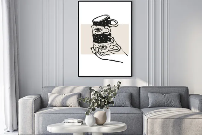 Plakat: Filiżanki kawy abstrakcyjna grafika