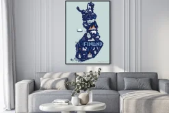 Plakat: Finland cartoon map. hand-drawn touristic map of the country