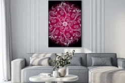 Plakat: Fioletowy, biały i czarny okrągły kwiatów ramka z rocznika kwiatów