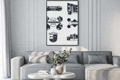 Plakat: Fitness, siłownia, emblematy kulturystyki
