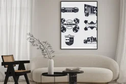 Plakat: Fitness, siłownia, emblematy kulturystyki