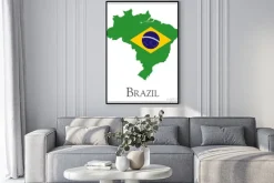 Plakat: Flaga brazylii na mapie