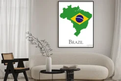 Plakat: Flaga brazylii na mapie