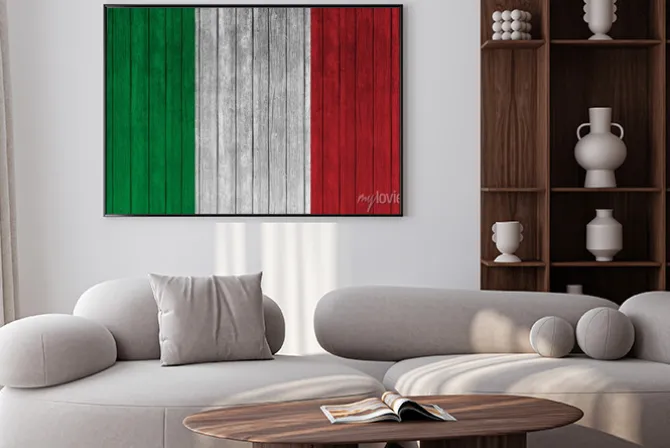 Plakat: Flaga włochy na starym tle drewna