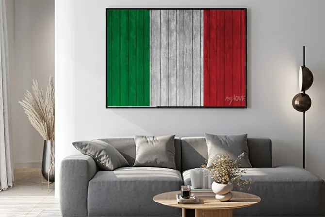 Plakat: Flaga włochy na starym tle drewna