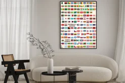 Plakat: Flagi państw świata z podziałem na kontynenty