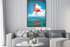 Plakat: Flamigo stojących na morzu przed latem błękitne niebo z cyfrowego