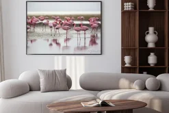 Plakat: Flamingi w wallis bay, namibia, afryka