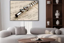 Plakat: Flet srebrny w starożytnej tło muzyczne