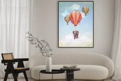 Plakat: Flying elephant in the sky with balloons. illustration. computer