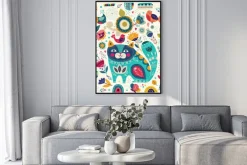 Plakat: Folkowy deseń z kotem