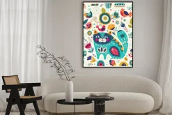 Plakat: Folkowy deseń z kotem