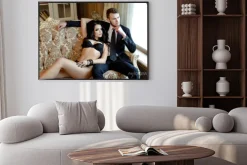 Plakat: Fotografia mody romans sexy miłośników pary. kobieta z czarnymi