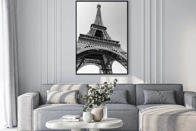 Plakat: Fototgrafia czarno-biała wieża eiffla