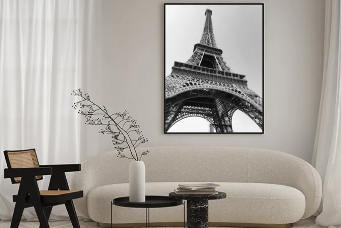 Plakat: Fototgrafia czarno-biała wieża eiffla