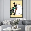 Plakat: Funny vector cartoon african biker girl in pin-up style isolated
