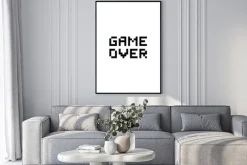 Plakat: Game over czarny napis na białym tle