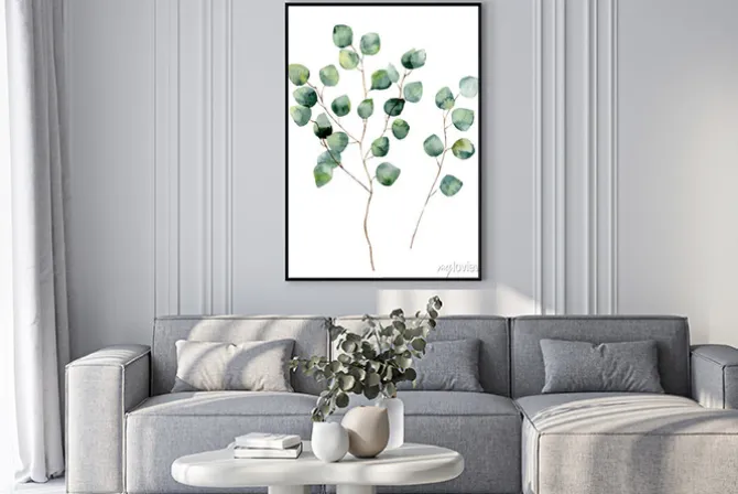 Plakat: Gałązki z liśćmi w stylu akwarelowym