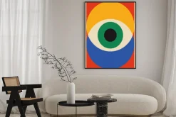 Plakat: Geometryczna kompozycja z intensywnymi kolorami i kształtami