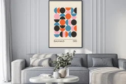 Plakat: Geometryczne formy koła i półkola w stylu bauhaus