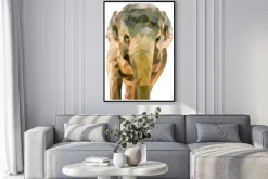 Plakat: Geometryczny słoń w stonowanych kolorach