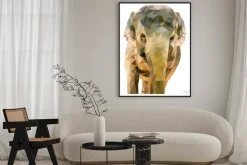 Plakat: Geometryczny słoń w stonowanych kolorach