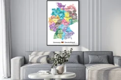 Plakat: Germany high detailed vector map (colored by states and administrative