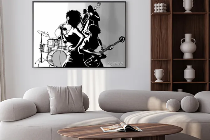 Plakat: Gitara wokalista jazzowy saksofon i odtwarzacz kontrabasu