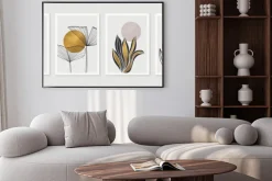 Plakat: Gold botanical wall art vector set. earth tone boho foliage line