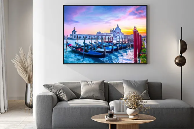 Plakat: Gondole na tle wieczornego nieba