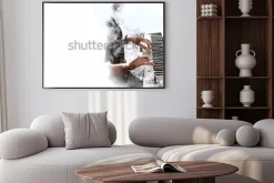 Plakat: Gra na fortepianie malowana akwarelą