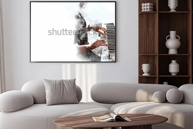 Plakat: Gra na fortepianie malowana akwarelą