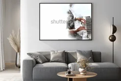 Plakat: Gra na fortepianie malowana akwarelą