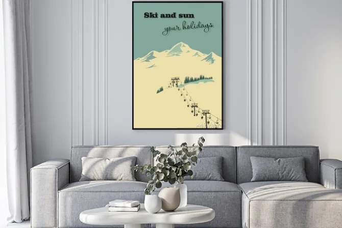 Plakat: Góra z wyciągiem narciarskim