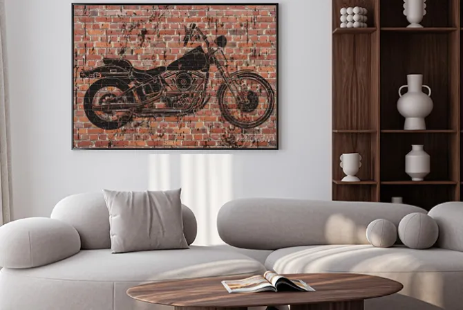 Plakat: Graffiti czarny motocykl na murze