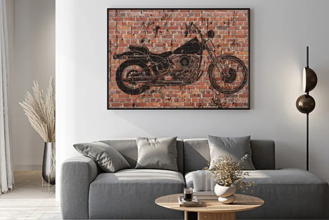 Plakat: Graffiti czarny motocykl na murze