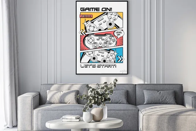 Plakat: Grafika kontrolera do gier w komiksowym stylu