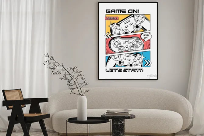 Plakat: Grafika kontrolera do gier w komiksowym stylu