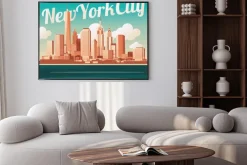 Plakat: Grafika retro z drapaczami chmur