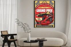 Plakat: Grafika retro z wyścigami samochodowymi
