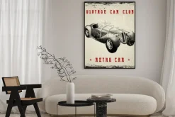 Plakat: Grafika retro z zabytkowym autem