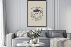 Plakat: Grafika z kawą i cytat