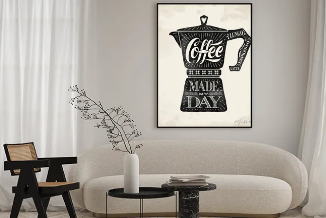 Plakat: Grafika z kawiarką w napisy
