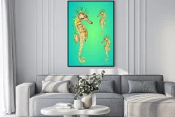 Plakat: Grafika z konikami morskimi