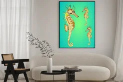 Plakat: Grafika z konikami morskimi