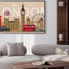 Plakat: Grafika z symbolami londynu i czerwonym autobusem